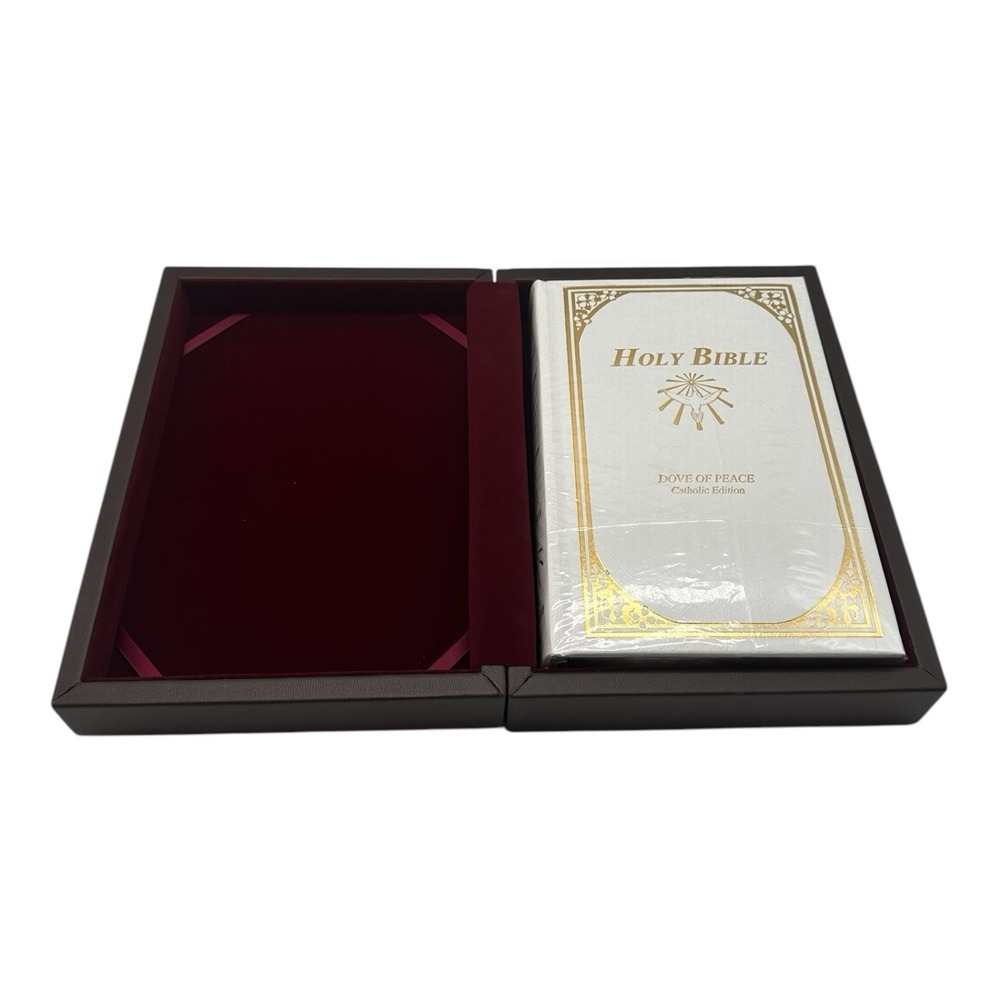 Dove of Peace KJV Holy Bible White Leather Gold Embossed in Box